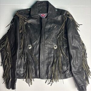 Vintage MOB Women's Size 42 Jacket Genuine Leather Fringe Biker Motorcycle